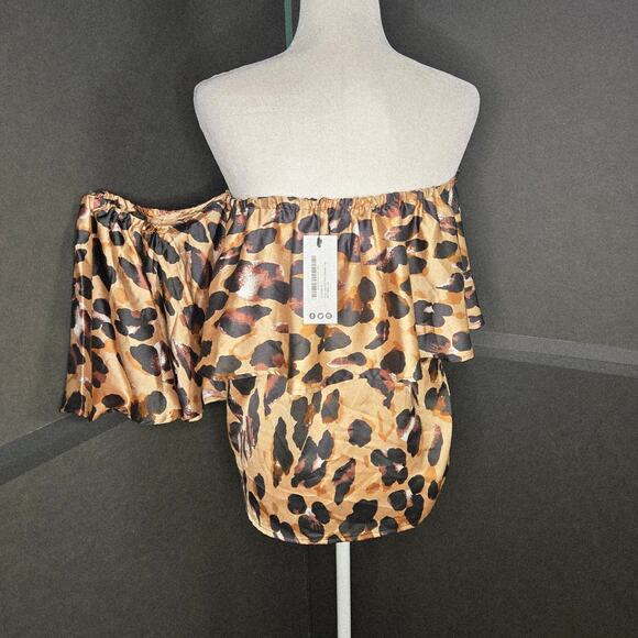 Boohoo Plus NWT Leopard print Bardot top one shoulder 20 brown tan black - Picture 4 of 17